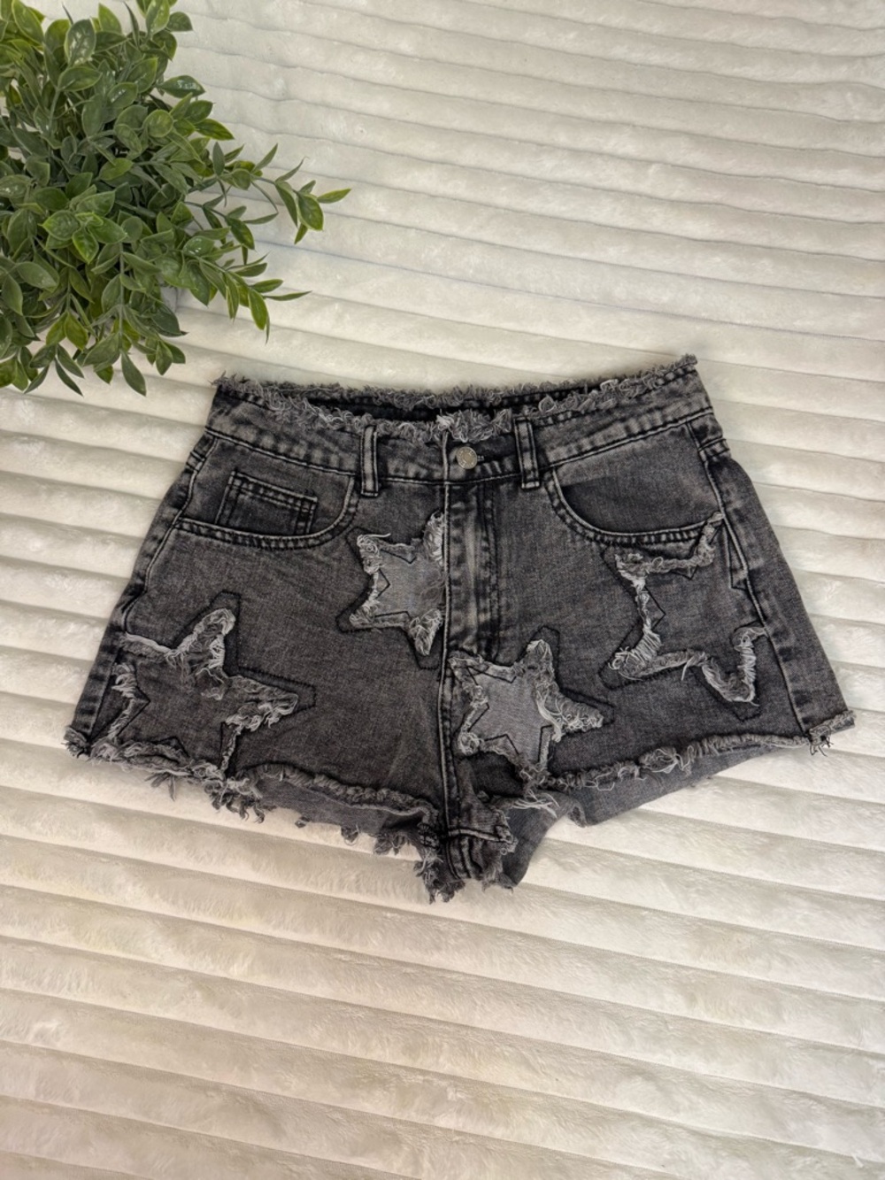 Stars faded black grey denim shorts